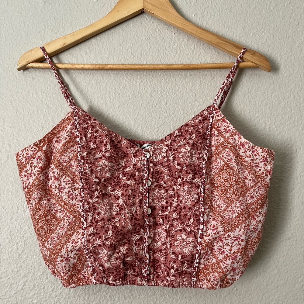 American Eagle Crop Top Spaghetti Strap Floral Paisley Button Front Size Medium